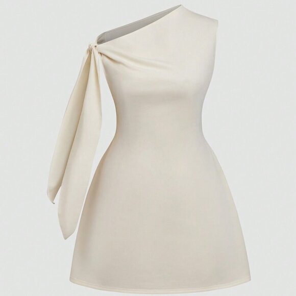 Apricot Elegant Women's Tie-Shoulder Sleeveless Minimalist Short Shift Dress - Picture 3 of 6